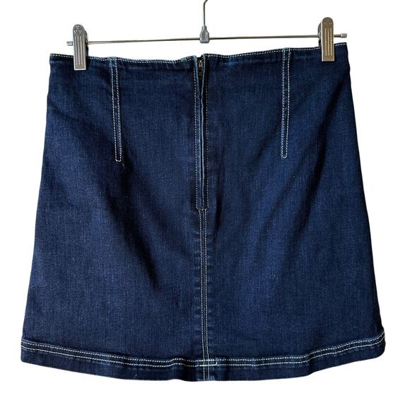 Express Women's Slim A-Line Denim Mini Skirt Dark Wash Size 6 High Rise - Picture 2 of 6
